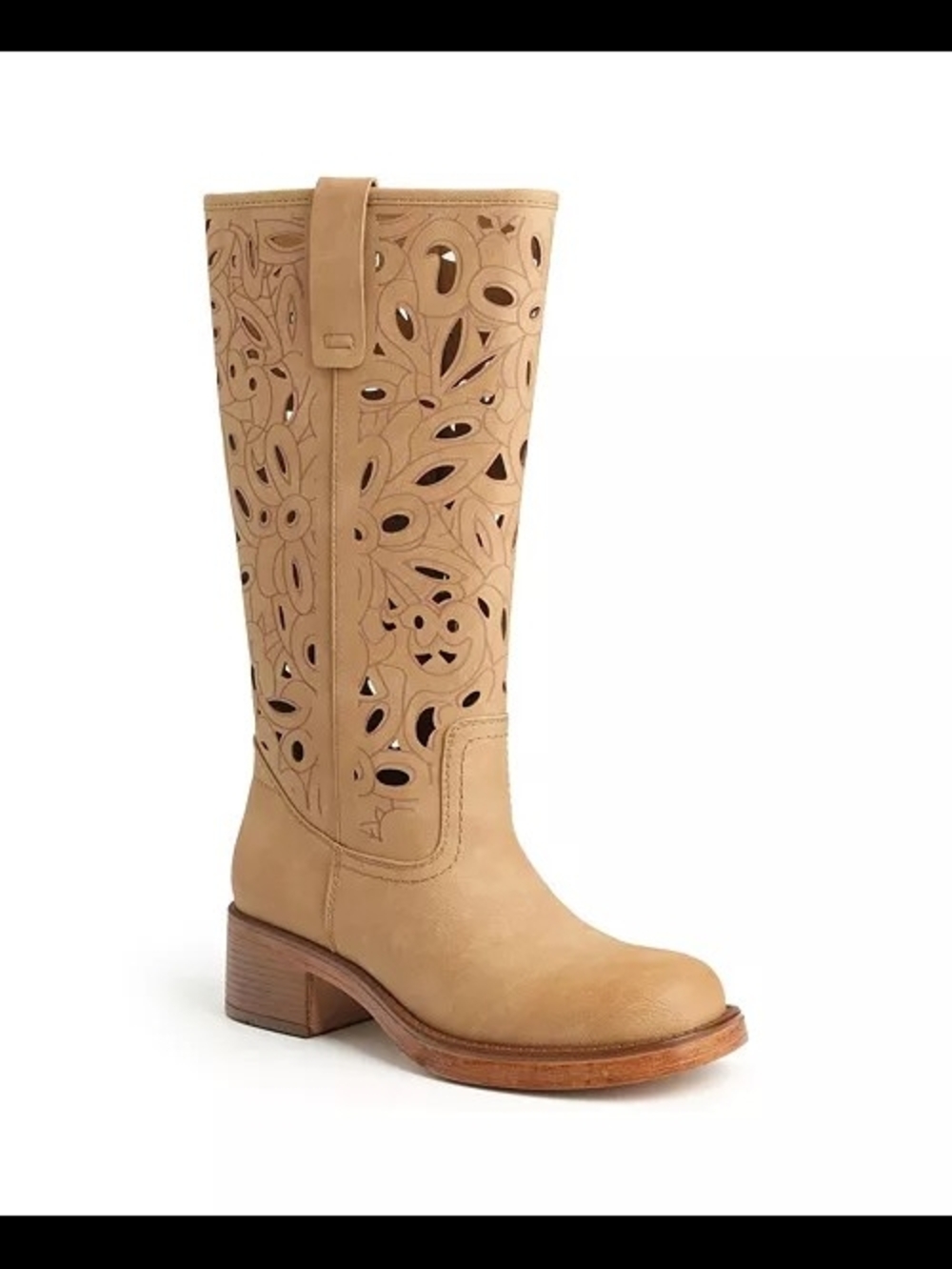 New York & Company Tan Laser-Cut Mid-Calf Heeled Boot W 9